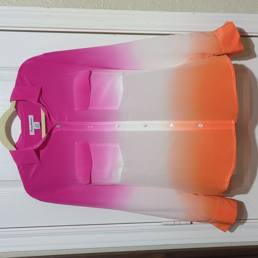 Tommy Bahama Dipped Hombre Button Front Silk Blouse